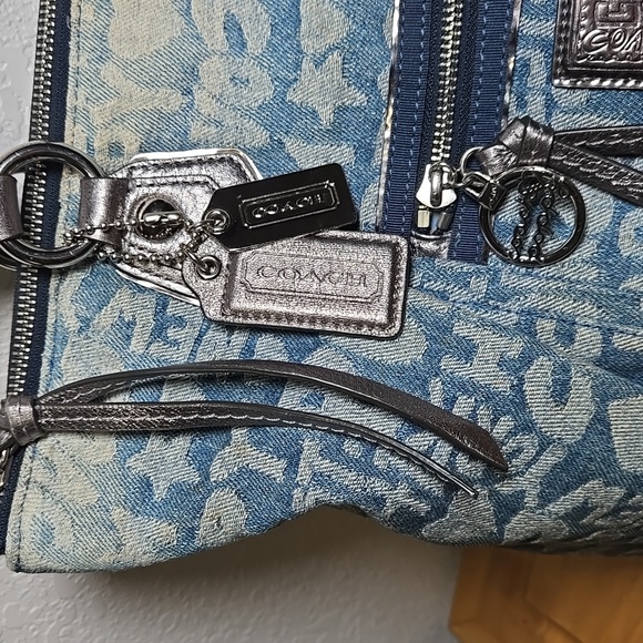 COACH Poppy Wordblock Glam Denim Tote - Picture 3 of 15